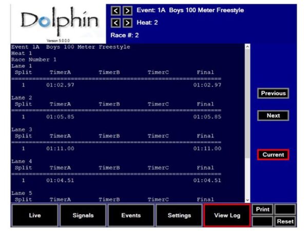 Colorado Dolphin View Log Screen - AquaChem